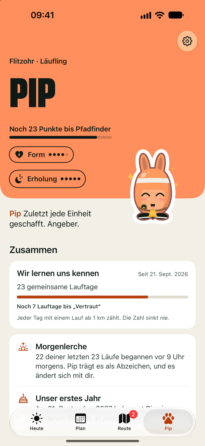 Pip-Tab mit Kunststücken, Vertrautheit und Mitbringseln